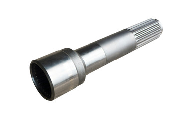 The metal shaft of the clutch of the tractor on isolated white background.
