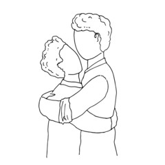 Two men are hugging. Line art. Vector illustration.