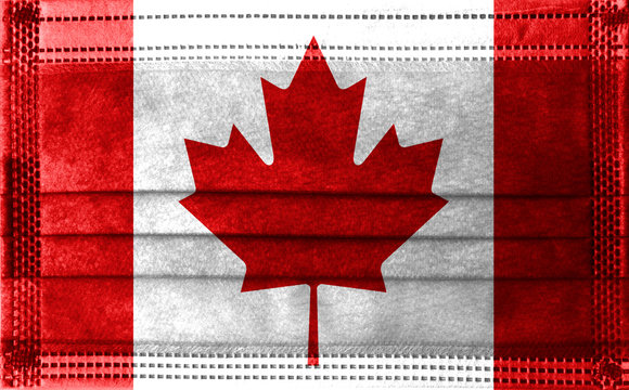 Image of the Canada flag combined with a protective mask against coronavirus (3D rendering)
