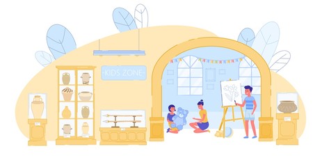 Boy and Girl Play in Kid Zone at History Museum