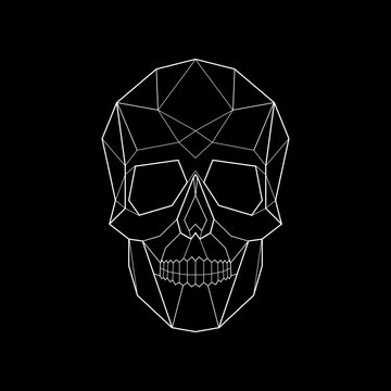 Polygonal geometric skull isolated on black background. Vector illustration