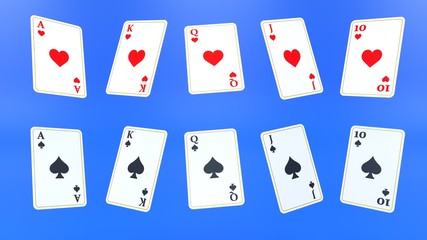 Casino Poker Cards, Spades And Hearts Royal Flash - 3D Illustration