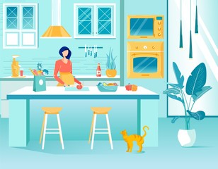 Pregnant Woman Cooking Healthy Salad at Kitchen