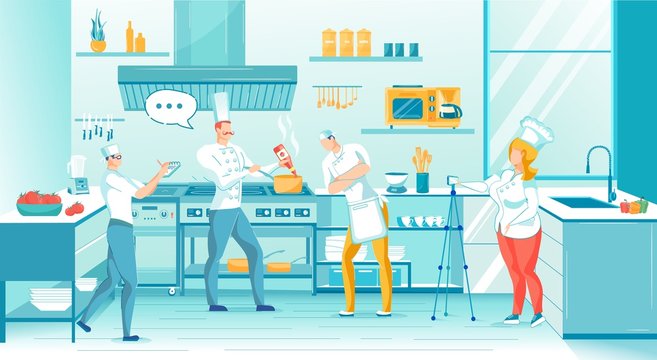 Shooting Cooking Program at Restaurant Kitchen