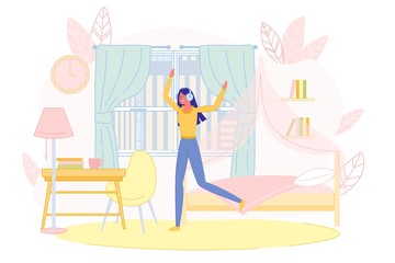 Young Woman Wearing Big Headphones Dancing in Room