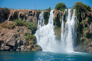 waterfall that flows into the sea on the coast of Turkey