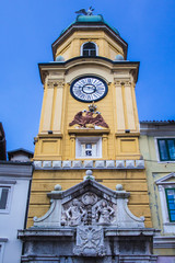 The baroque city clock tower at Korzo street of Rijeka,  Croatia