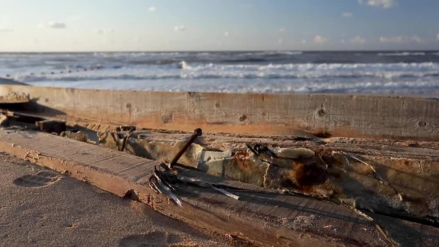 Old destroyed boat on beach