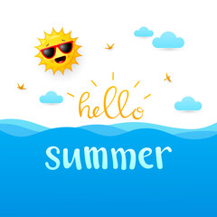 Summer background with happy sun cartoon