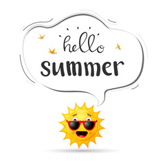 Summer background with happy sun cartoon