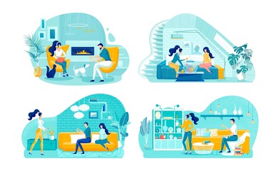Leisure and Hobbies Flat Vector Illustrations Set
