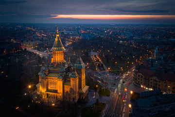 Naklejka premium Aerial view from Timisoara Orthodox Cathedral, Bega