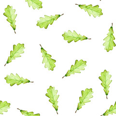 Green oak leaves background. Spring Watercolor Seamless illustration. Good for wrapping, wallpaper, packaging, fabric