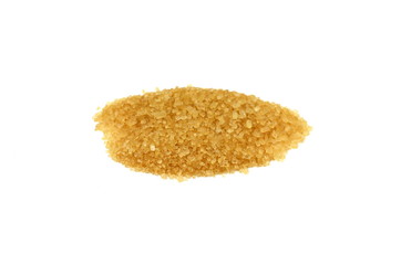 Closeup pile brown sugar isolated on white background.