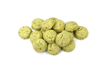 Green Mint chip cookies on white background. Biscuits with whole-wheat (wholemeal) flour with mint.