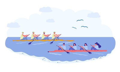 Rowing Sport Team, Competition in Natural Pond.