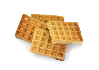 Freshly baked belgian waffles isolated on white background.