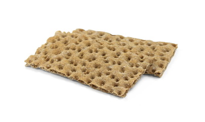 Crispy rye bread on white. Low calories snack bread isolated on white background.