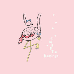 flamingo animal heart text line star girl tee illustration art vector © Stars in the sky 