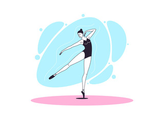 Graceful ballerina woman in outline minimalist style. Ballet dancer stands on one leg, outstretched leg and arm aside