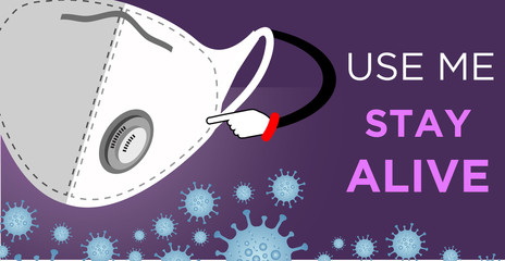 Mask Illustration Concept of Use Me Stay Alive in Purple background