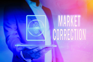 Handwriting text Market Correction. Conceptual photo When prices fall 10 percent from the 52 week...
