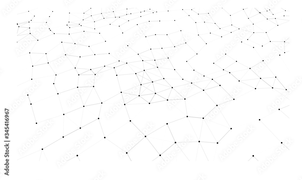 Poster vector perspective grid. network of bright connected dots and lines. abstract dynamic wave of many p