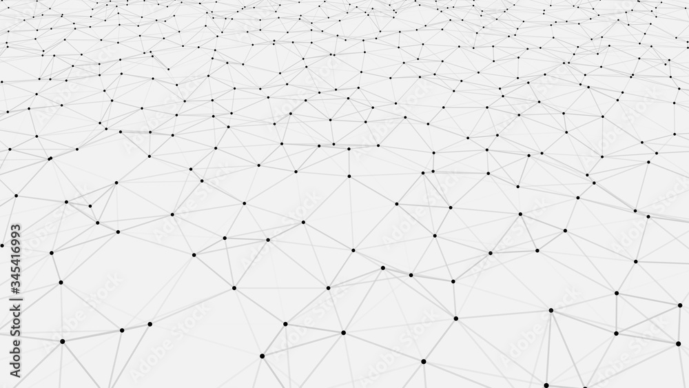 Poster vector perspective grid. network of bright connected dots and lines. abstract dynamic wave of many p
