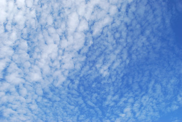 
delicate patterns of white clouds in the blue sky