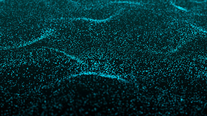 Abstract wave of many points. Futuristic background illustration. Dust particles. 3d rendering