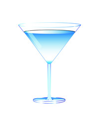 vector illustration of blue cocktail in martini glass isolated on white background