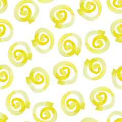 Yellow Watercolor spiral background. Summer seamless pattern for wallpaper, packaging, wrapping, scrapbooking