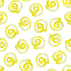 Yellow Watercolor spiral background. Summer seamless pattern for wallpaper, packaging, wrapping, scrapbooking