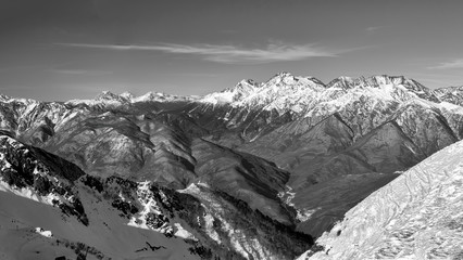 Fototapeta na wymiar black and white panorama of the Caucasus mountains