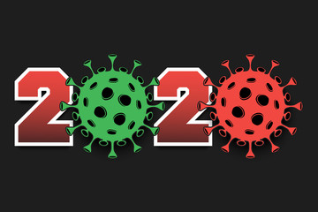 Numbers 2020 and coronavirus sign. Stop covid-19 outbreak. Caution risk disease 2019-nCoV. The worldwide fight against the pandemic. Pattern design. Vector illustration