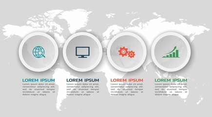 infographic template with round elements and world map