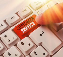 Handwriting text Customer Service. Conceptual photo process of ensuring client satisfaction with...