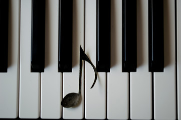 Musical note over some piano keys