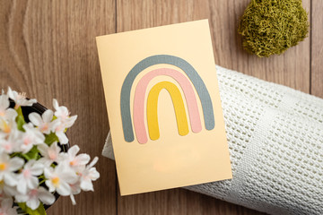 Grußkarten Design Regenbogen Handmade mit Platz für  Freitext