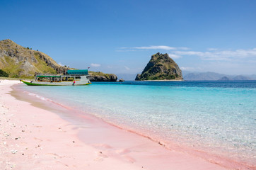 Pink beach island, way to Komodo Island, Indonesia