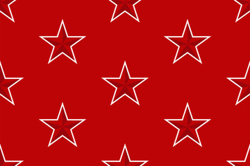 Seamless pattern May 9 with red star on red background. Russia holiday of great Victory Day. Russian national patriot holiday wallpaper. Vector illustration