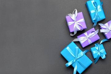 Birthday gifts on dark background