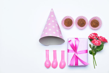 Birthday composition on white background