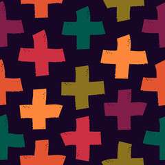 Fototapeta na wymiar Paint brush strokes seamless pattern. Freehand grunge design background. Crosses motif modern minimal ornament