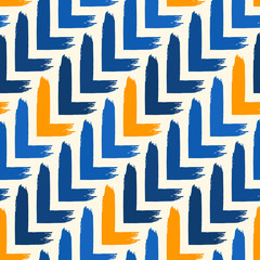 Paint brush seamless pattern. Freehand grunge design background. Diagonal parquet tile flooring motif ornament