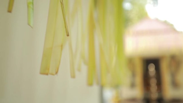 Wedding ceremony, traditional indian hindu marriage ritual with red flowers and attributes