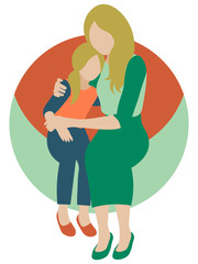 cute cartoon illustration with mother and daughter hugging