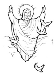 calm jesus with lamb in the background - illustration