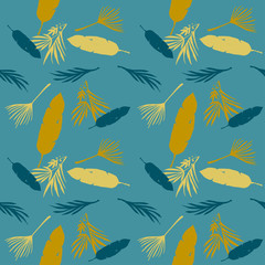 Hipster Tropical Vector Seamless Pattern. Banana Leaves Feather Dandelion Monstera Tropical Seamless Pattern. 