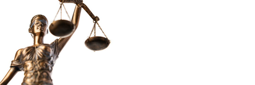 Bronze Themis statue - symbol of Justice - with negative space